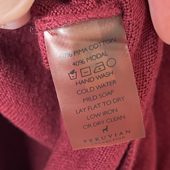 PERUVIAN CONNECTION Burgundy Boat Neck Long Line Sweater Large - Picture 7 of 7